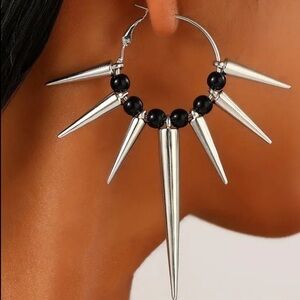 Edgy Silver Spike Hoop Earrings – Goth Punk Style